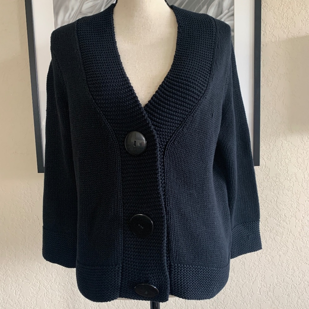 Sigrid Olsen Black Knit Sweater Cardigan Size Small